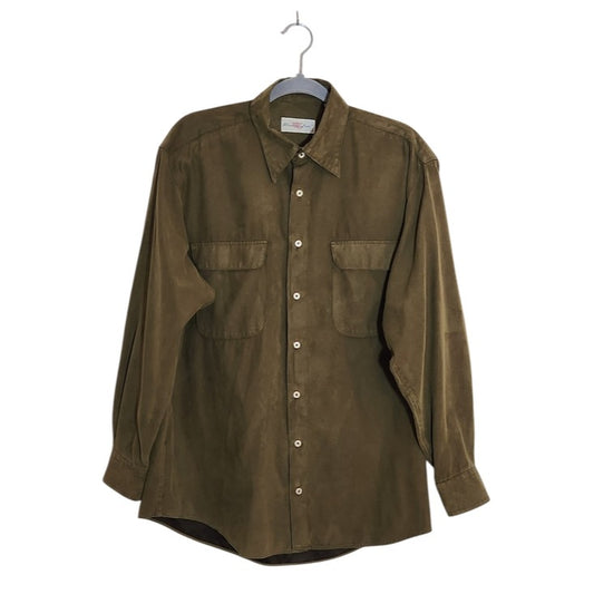 Windsor Lake Army Green Sueded Button Down Shirt Size Medium