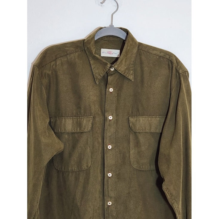 Windsor Lake Army Green Sueded Button Down Shirt Size Medium