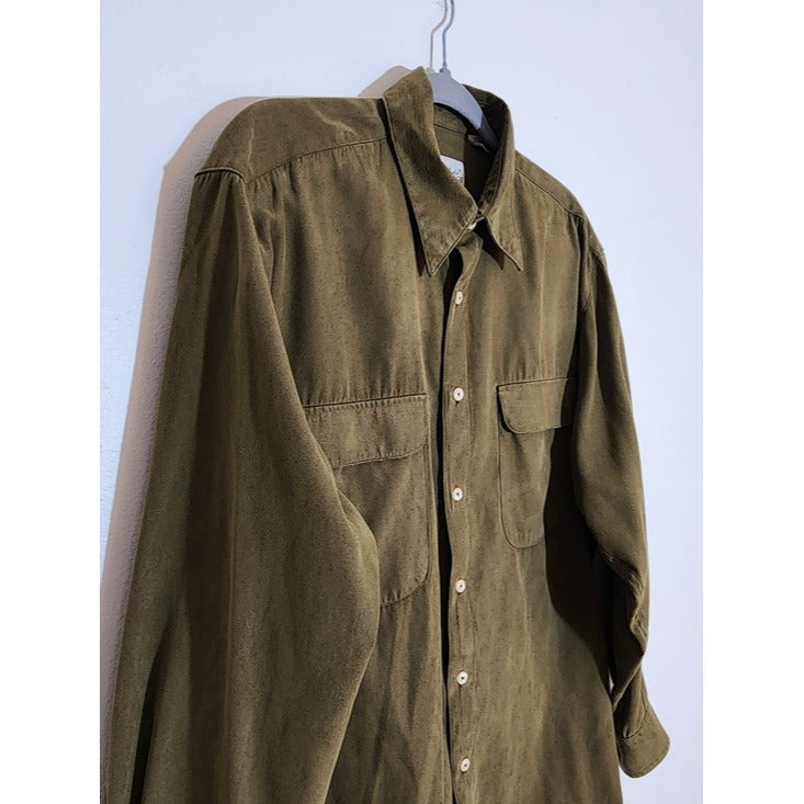 Windsor Lake Army Green Sueded Button Down Shirt Size Medium
