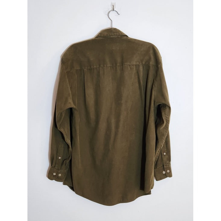Windsor Lake Army Green Sueded Button Down Shirt Size Medium