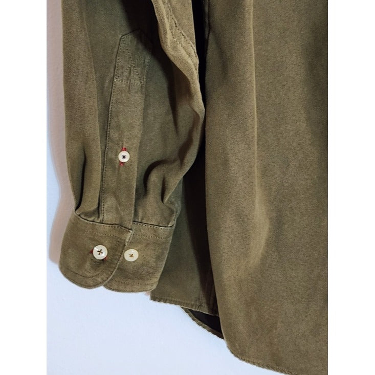 Windsor Lake Army Green Sueded Button Down Shirt Size Medium