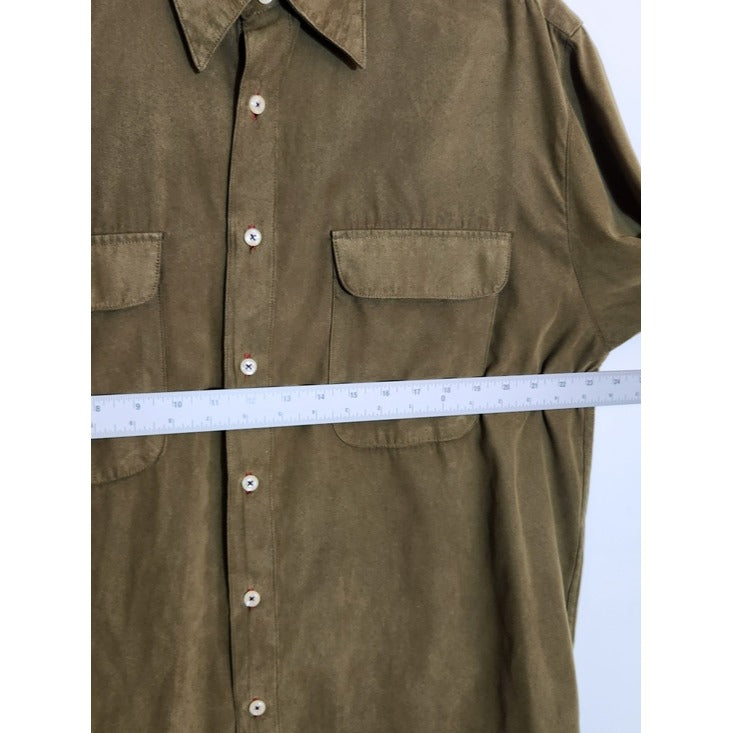 Windsor Lake Army Green Sueded Button Down Shirt Size Medium