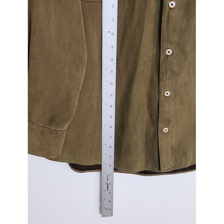 Windsor Lake Army Green Sueded Button Down Shirt Size Medium