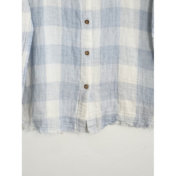 OTT Light Blue and White Check Cotton Gauze Button Down Shirt Size XL