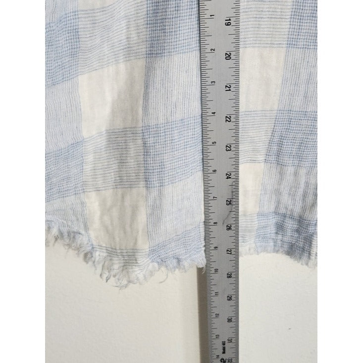 OTT Light Blue and White Check Cotton Gauze Button Down Shirt Size XL
