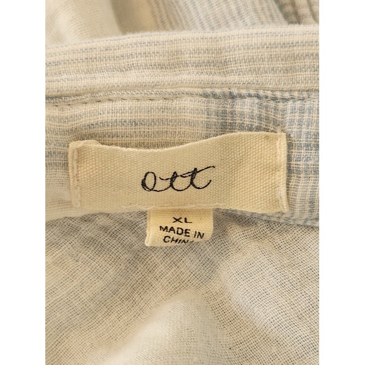 OTT Light Blue and White Check Cotton Gauze Button Down Shirt Size XL