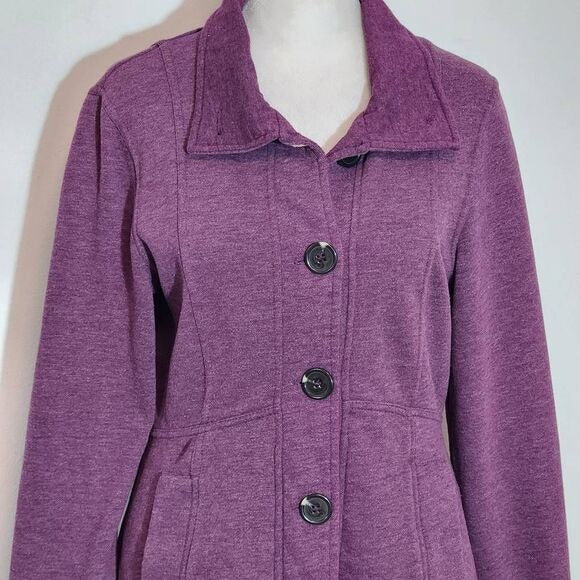 Prana Purple Fleece Jacket Size Small Heather Plum Funnel Neck Button-Up Jacket