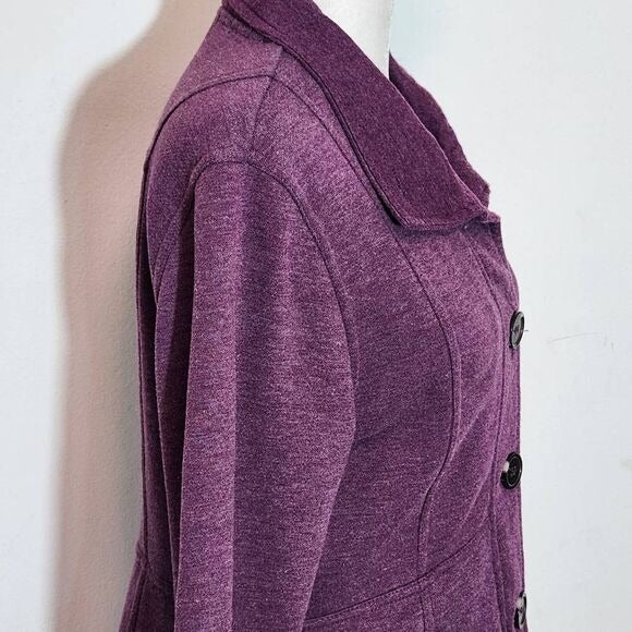 Prana Purple Fleece Jacket Size Small Heather Plum Funnel Neck Button-Up Jacket
