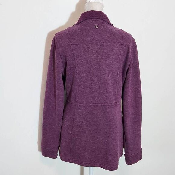 Prana Purple Fleece Jacket Size Small Heather Plum Funnel Neck Button-Up Jacket