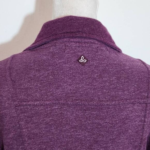 Prana Purple Fleece Jacket Size Small Heather Plum Funnel Neck Button-Up Jacket