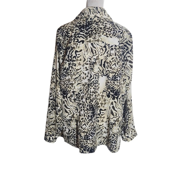 NY Collection Leopard Print Button-Up Camp Shirt Size 1X