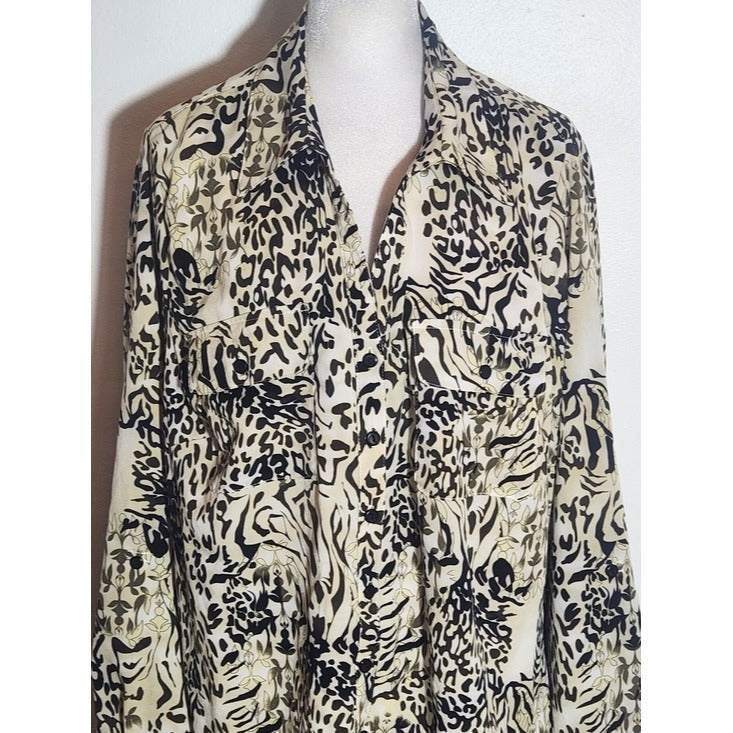 NY Collection Leopard Print Button-Up Camp Shirt Size 1X
