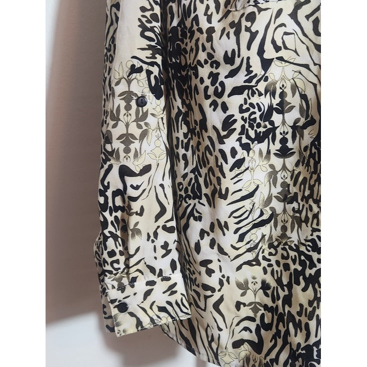 NY Collection Leopard Print Button-Up Camp Shirt Size 1X