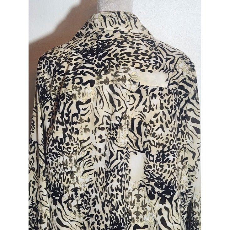 NY Collection Leopard Print Button-Up Camp Shirt Size 1X