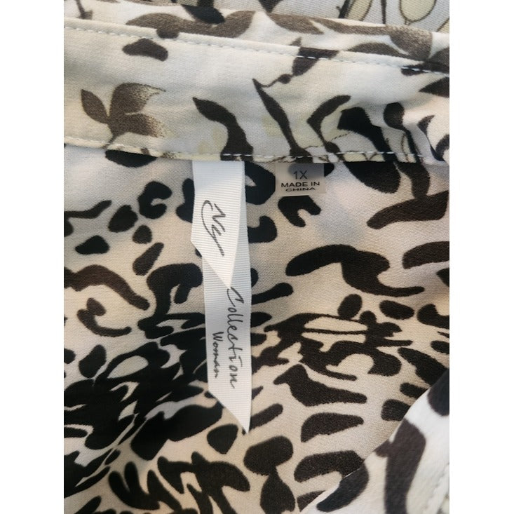 NY Collection Leopard Print Button-Up Camp Shirt Size 1X