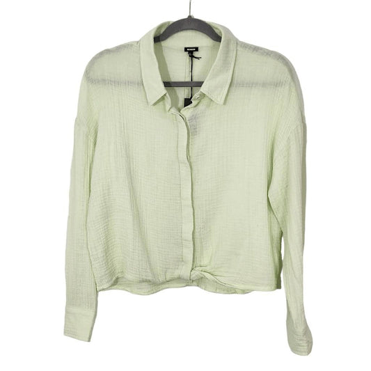 Monrow Semi-Sheer Light Green Button Down Crop Top NWT Size Large Green Crop Top