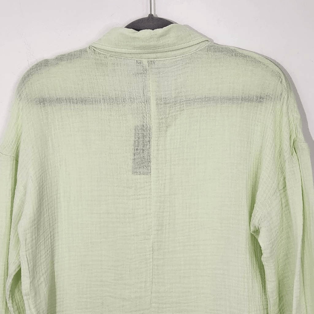 Monrow Semi-Sheer Light Green Button Down Crop Top NWT Size Large Green Crop Top