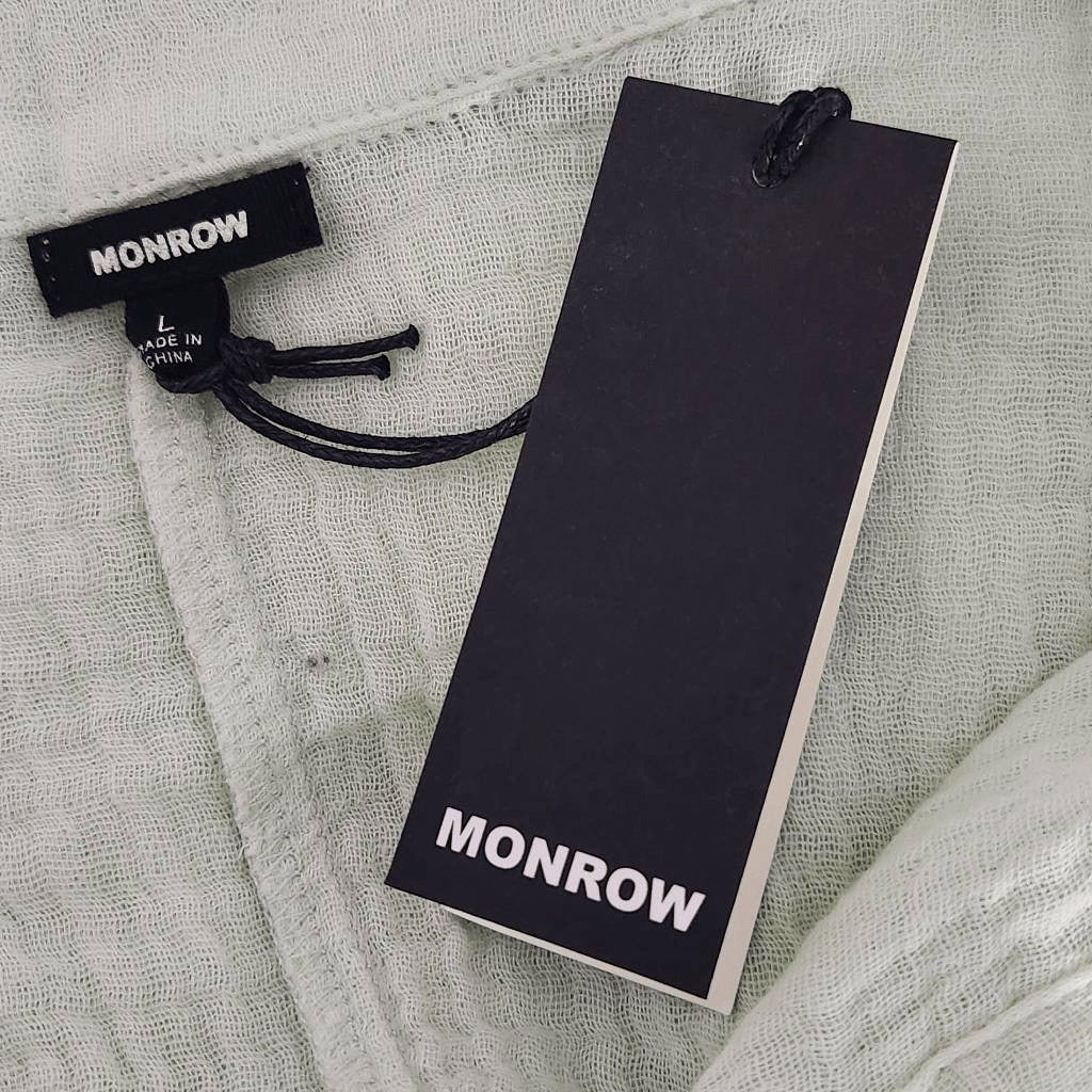 Monrow Semi-Sheer Light Green Button Down Crop Top NWT Size Large Green Crop Top