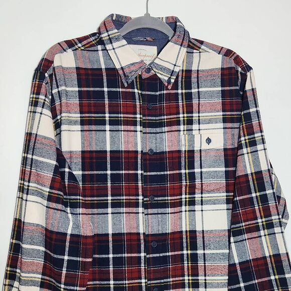 Weatherproof Vintage Red and Navy plaid Flannel Button Down Shirt Size XL