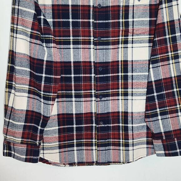 Weatherproof Vintage Red and Navy plaid Flannel Button Down Shirt Size XL