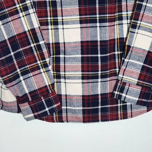 Weatherproof Vintage Red and Navy plaid Flannel Button Down Shirt Size XL