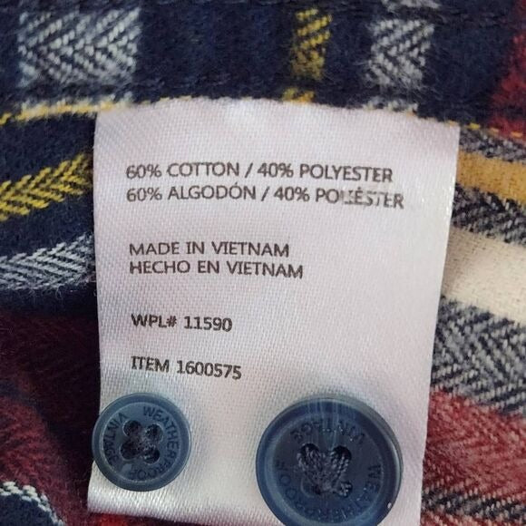 Weatherproof Vintage Red and Navy plaid Flannel Button Down Shirt Size XL