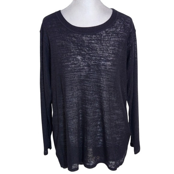Nally & Millie Semi-Sheer Black Slub Knit Long Sleeve Top Size Large NWT