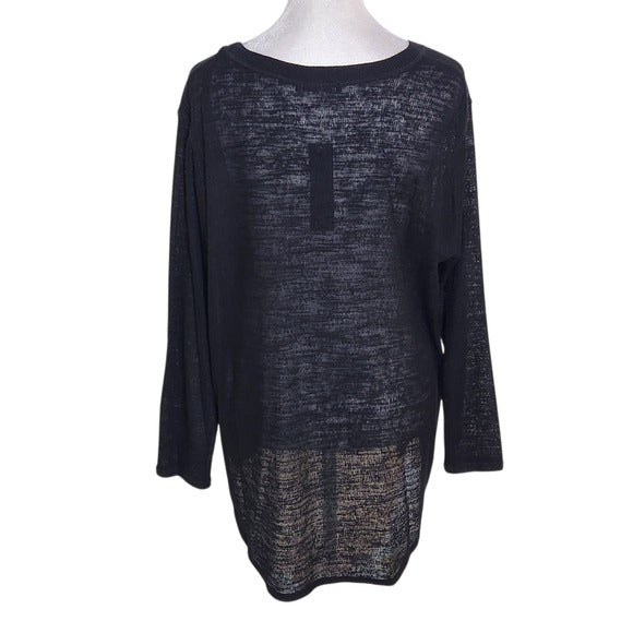 Nally & Millie Semi-Sheer Black Slub Knit Long Sleeve Top Size Large NWT