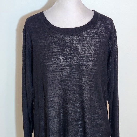 Nally & Millie Semi-Sheer Black Slub Knit Long Sleeve Top Size Large NWT