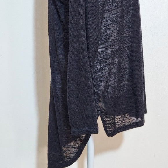 Nally & Millie Semi-Sheer Black Slub Knit Long Sleeve Top Size Large NWT