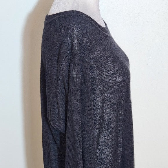 Nally & Millie Semi-Sheer Black Slub Knit Long Sleeve Top Size Large NWT