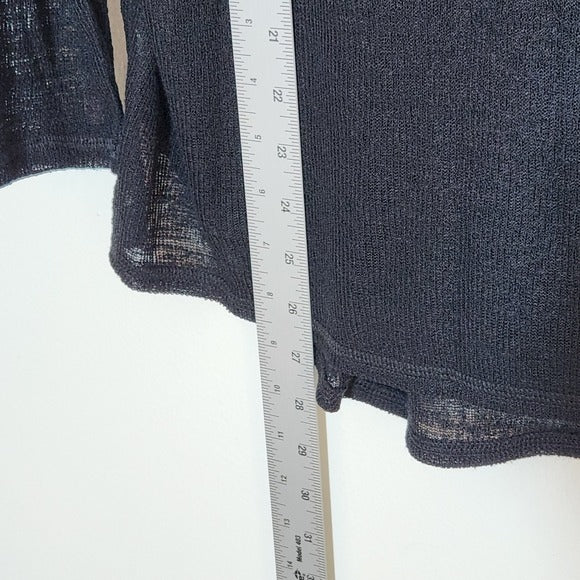 Nally & Millie Semi-Sheer Black Slub Knit Long Sleeve Top Size Large NWT