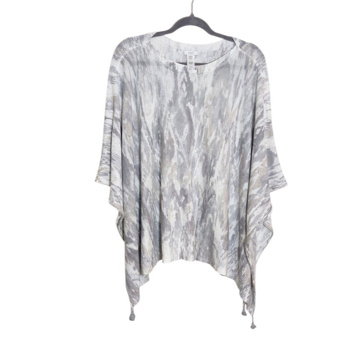 J. Jill Linen Blend Gray Boho Knit Poncho One Size