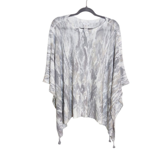 J. Jill Linen Blend Gray Boho Knit Poncho One Size