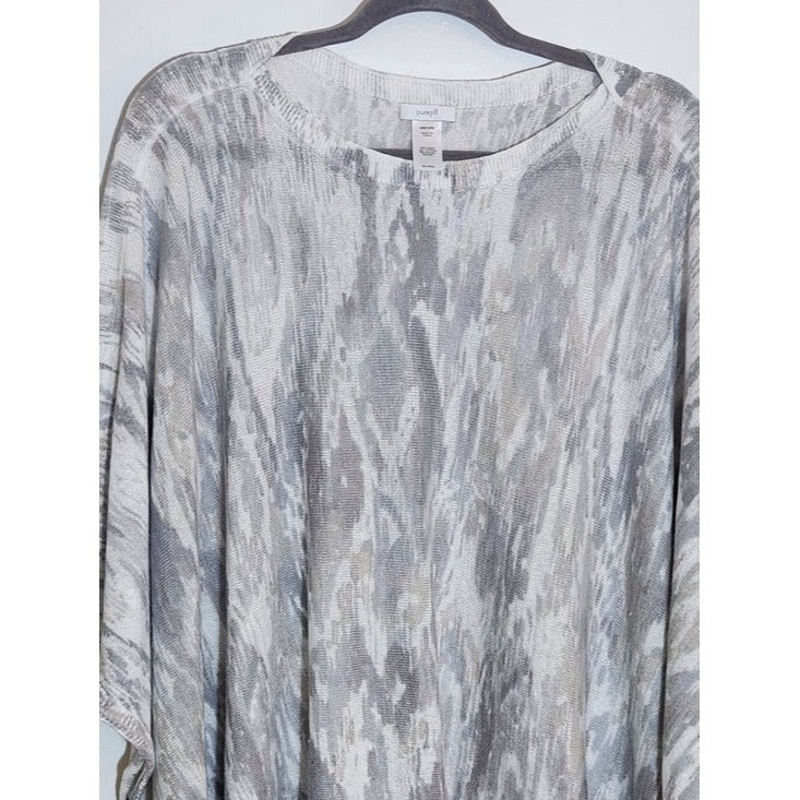 J. Jill Linen Blend Gray Boho Knit Poncho One Size