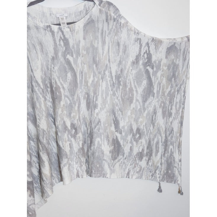 J. Jill Linen Blend Gray Boho Knit Poncho One Size