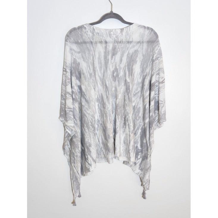 J. Jill Linen Blend Gray Boho Knit Poncho One Size