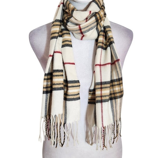 V. FRAAS Cashmink Tan and Black Plaid Scarf 11 x 52