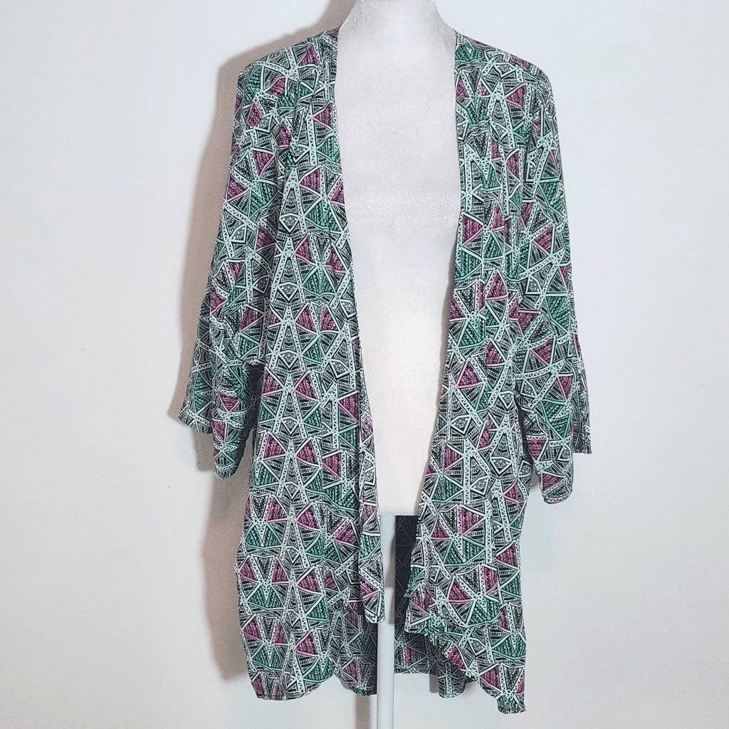 LuLaRoe Green and Pink Geometric Print Kimono Size Large LuLaRoe Colorful Kimono