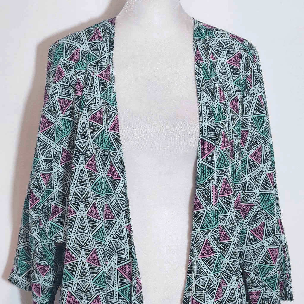 LuLaRoe Green and Pink Geometric Print Kimono Size Large LuLaRoe Colorful Kimono