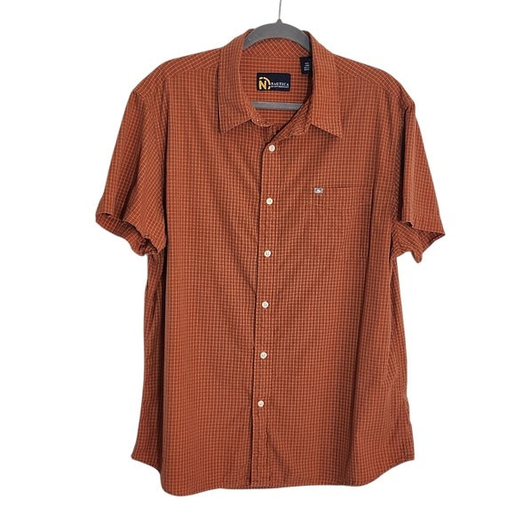 Nautica Orange Plaid Short Sleeve Button Down Shirt Size XL