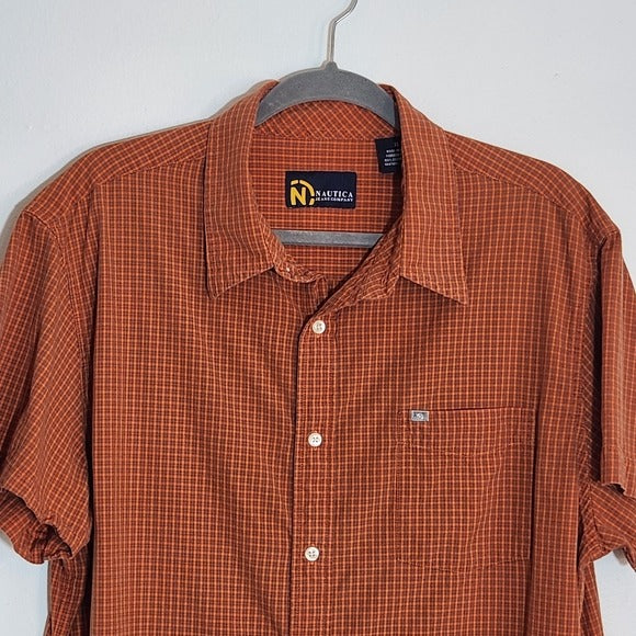 Nautica Orange Plaid Short Sleeve Button Down Shirt Size XL