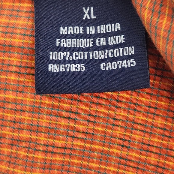 Nautica Orange Plaid Short Sleeve Button Down Shirt Size XL