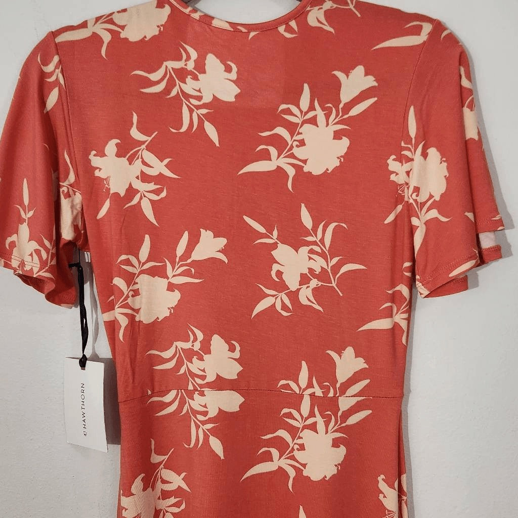 41Hawthorn Coral Floral Dress NWT Size Small faux wrap wedding guest dress