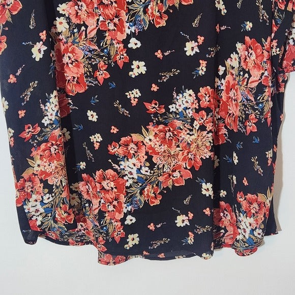 Maurices Black Floral Blouse Size 2X Plus Size Semi-Sheer Floral Black Top