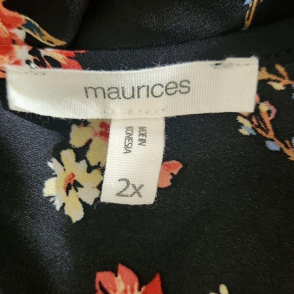 Maurices Black Floral Blouse Size 2X Plus Size Semi-Sheer Floral Black Top