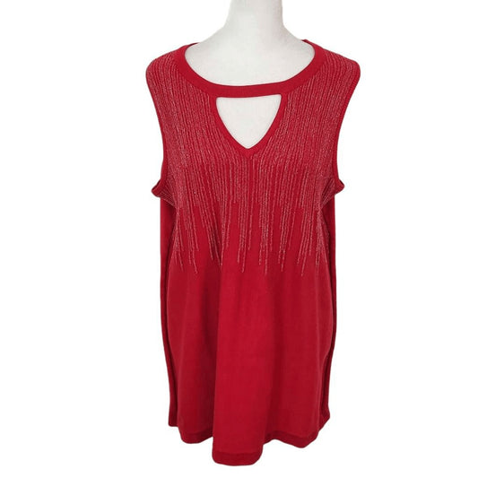 Ashley Stewart Red Sleeveless Top with Silver Accents Size 14-16 Red Sparkly Top