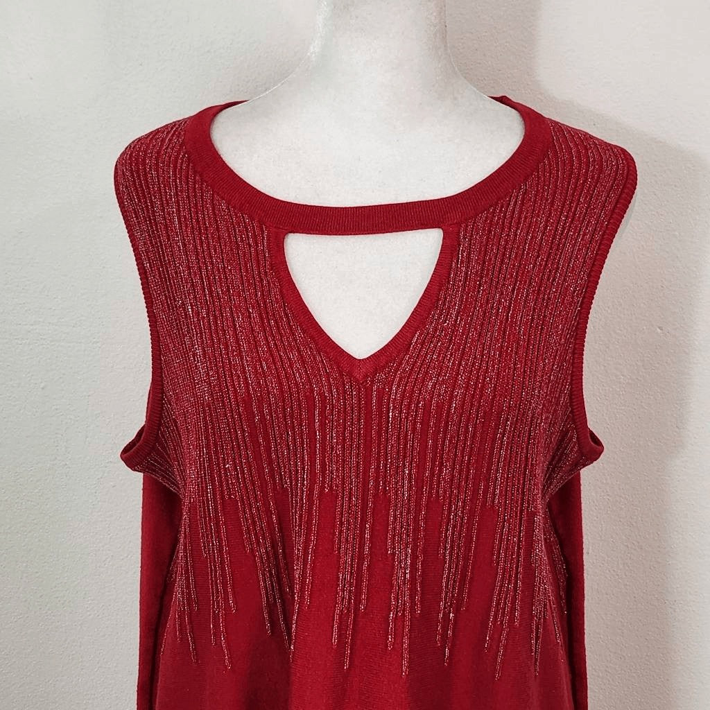 Ashley Stewart Red Sleeveless Top with Silver Accents Size 14-16 Red Sparkly Top