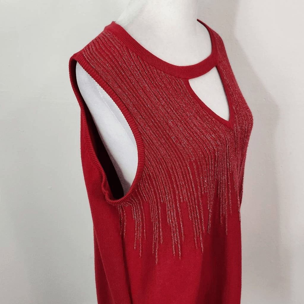 Ashley Stewart Red Sleeveless Top with Silver Accents Size 14-16 Red Sparkly Top