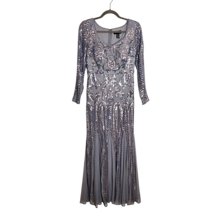 R&M Richards Gray and Silver Sequin Formal Dress Size 6 Mother of the Bride
